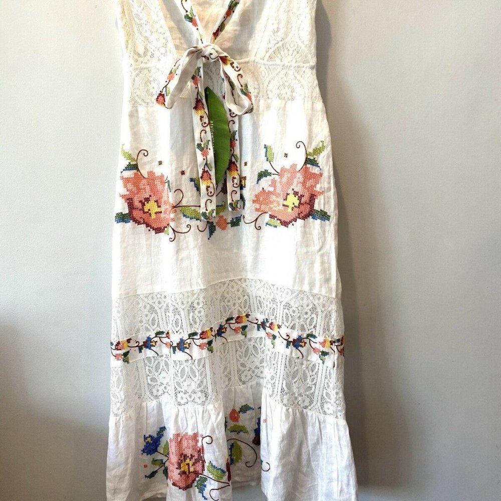 Anthropologie Farm Rio White Linen Floral Maxi NWT - Picture 9 of 10